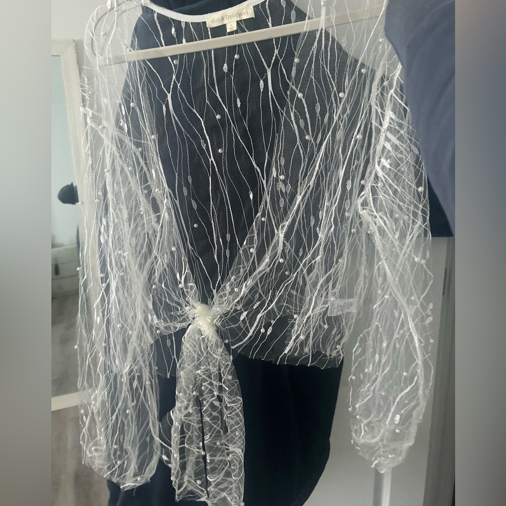 Sheer White Pearl Long Sleeve Top